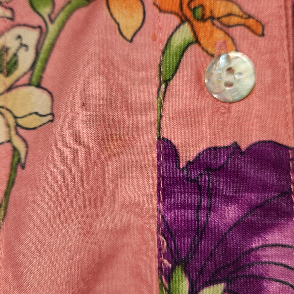Soft Surrounding pink purple green floral tunic blouse top Womens Medium - Picture 7 of 9